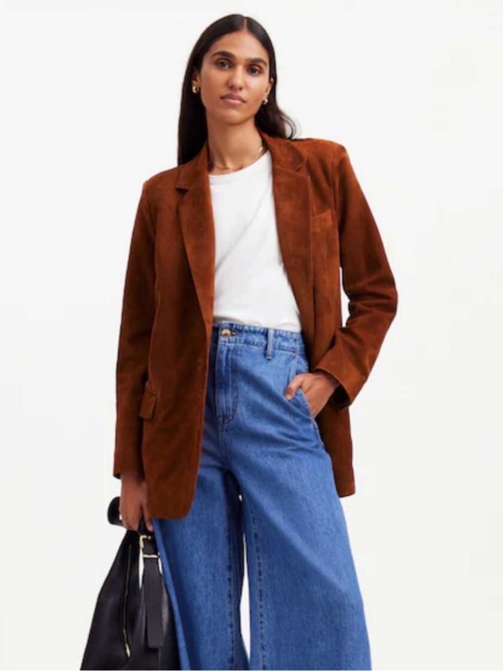 100% Suede Blazer Jacket in Luxurious Brown